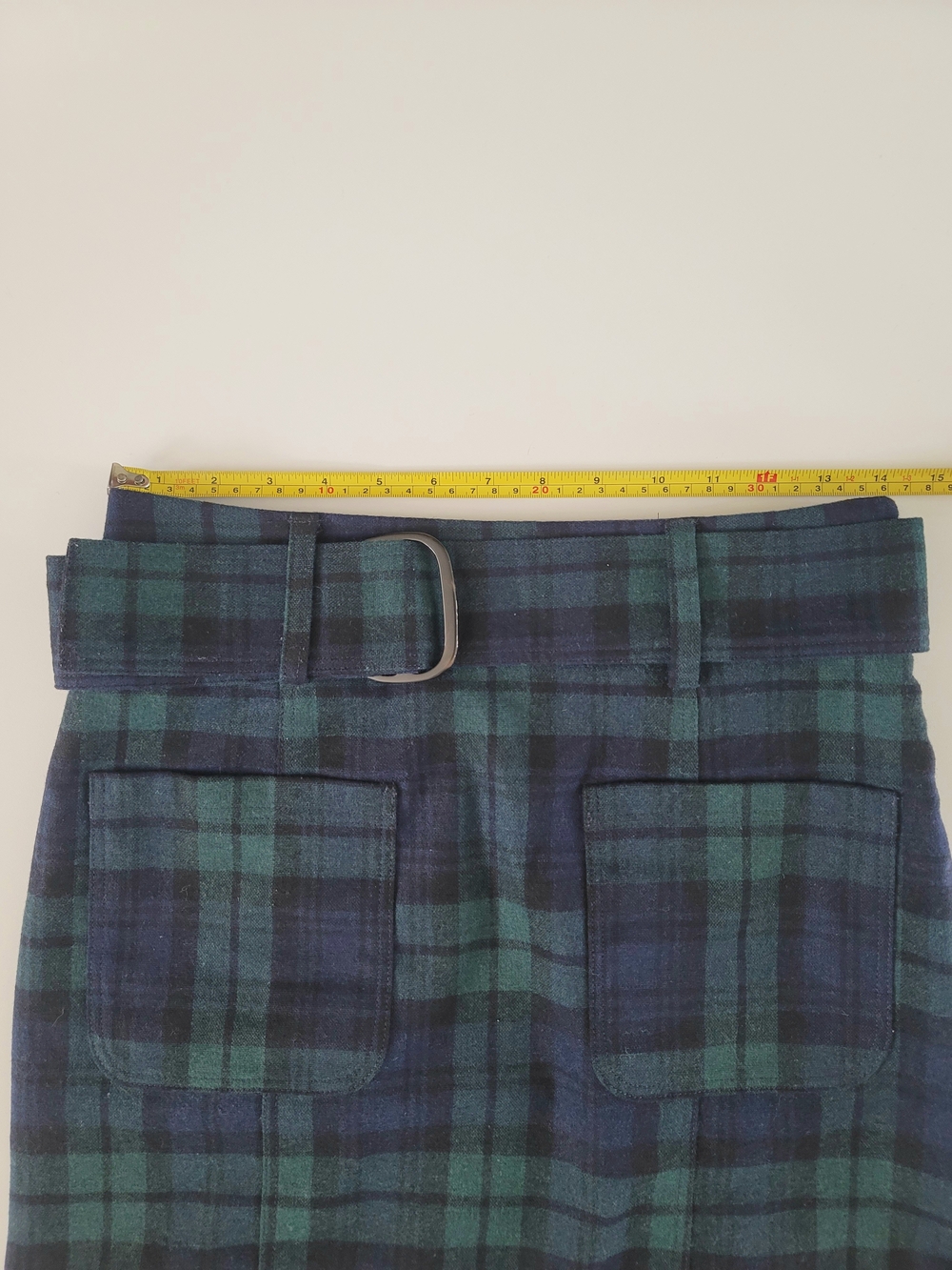 Sezane Gillie Navy Blue and Green Plaid Wool Blend Mini Skirt, 36/4 - Picture 5 of 11